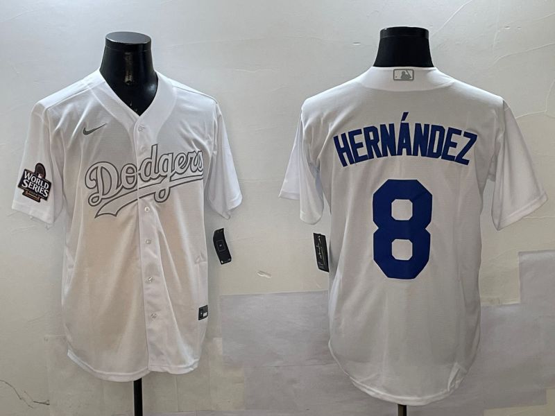 Men Los Angeles Dodgers #8 Hernandez White Fashion Edition Game 2025 Nike MLB Jersey style 2